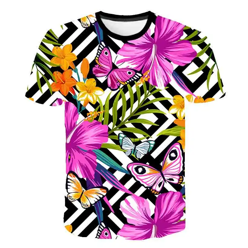 

2021 Summer Men's T-shirt Summer Women's Casual Round Neck T-shirt Stone Short Sleeve Flower Print Men T-shirt Tops