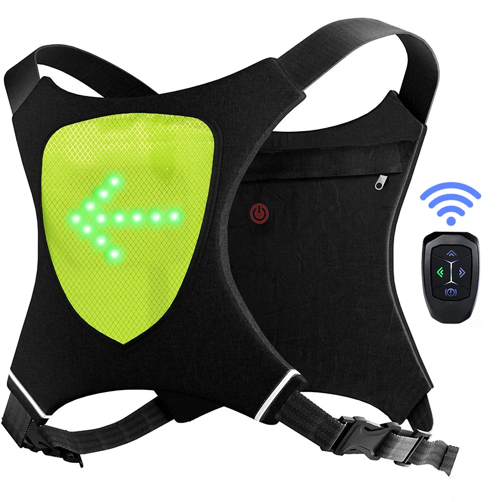 

Double-sided Cycling Vest Wireless Remote Control Warning Light LED Double-sided Turn Signal Vest Bag Safety Riding Accessories