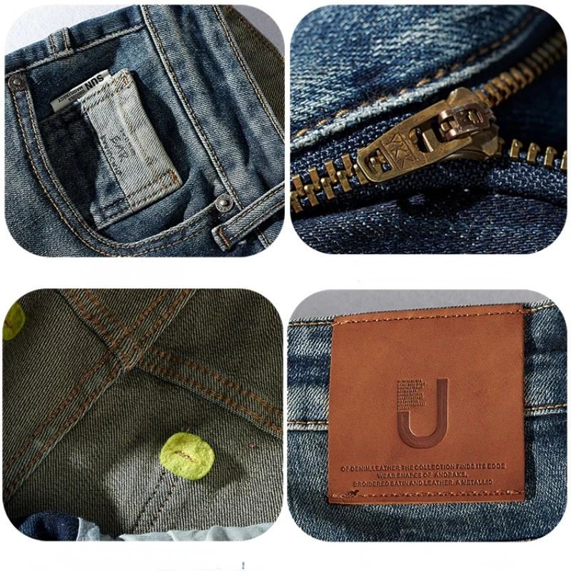 2021 New Slim Fit Skinny Stretch Men 's Jeans Cloth Stone Washed Brushed White Cat Beard Distressed Casual Trousers