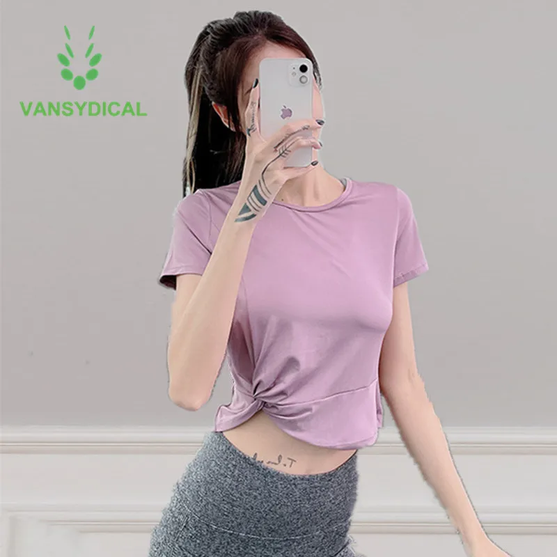 

New Sports Workout Cropped Tops Women Gym Yoga Shirts Kinked Quick Dry Sportswear Summer Fitness Training Running Short Sleeve