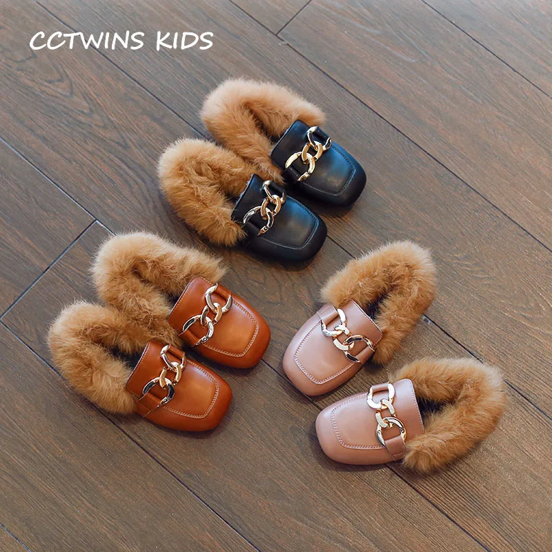 Детские мокасины CCTWINS G1536 черные розовые теплые на плоской подошве брендовые из