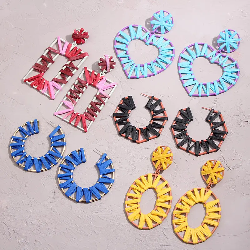 JUST FEEL модные богемные рафии Висячие серьги для женщин Свадебные тканые