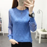 loose long sleeve knitted sweater pullover sweater with round collar and lace bottoms new relaxed joker autumn thin frock 2021