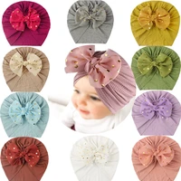 lovely shiny bowknot baby hat cute cotton solid color baby girls boys hat turban soft newborn infant cap beanies head wraps