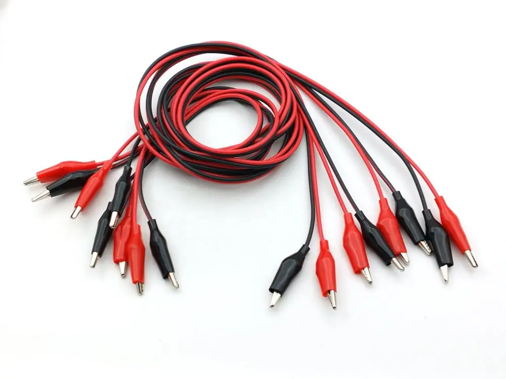 

2 комплекта, двойной Аллигатор, тестовый зажим, свинцовый джемпер, длина 1 м, красный + черный