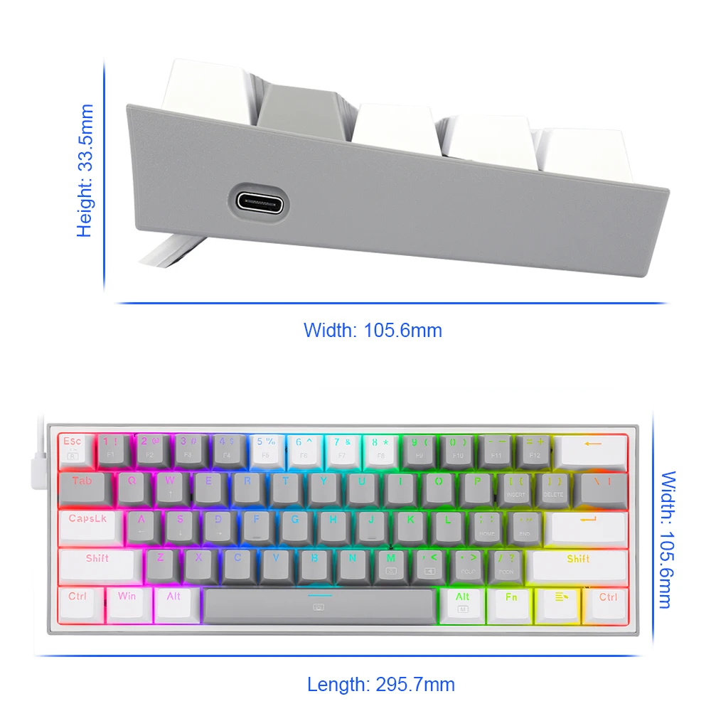 Механическая игровая мини-клавиатура REDRAGON Fizz K617 RGB USB с ...