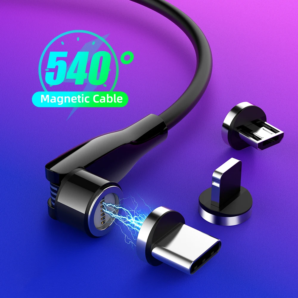 540 Магнитный кабель 180 + 360 ° Вращение Кабель с разъемом Micro USB Type C для быстрой