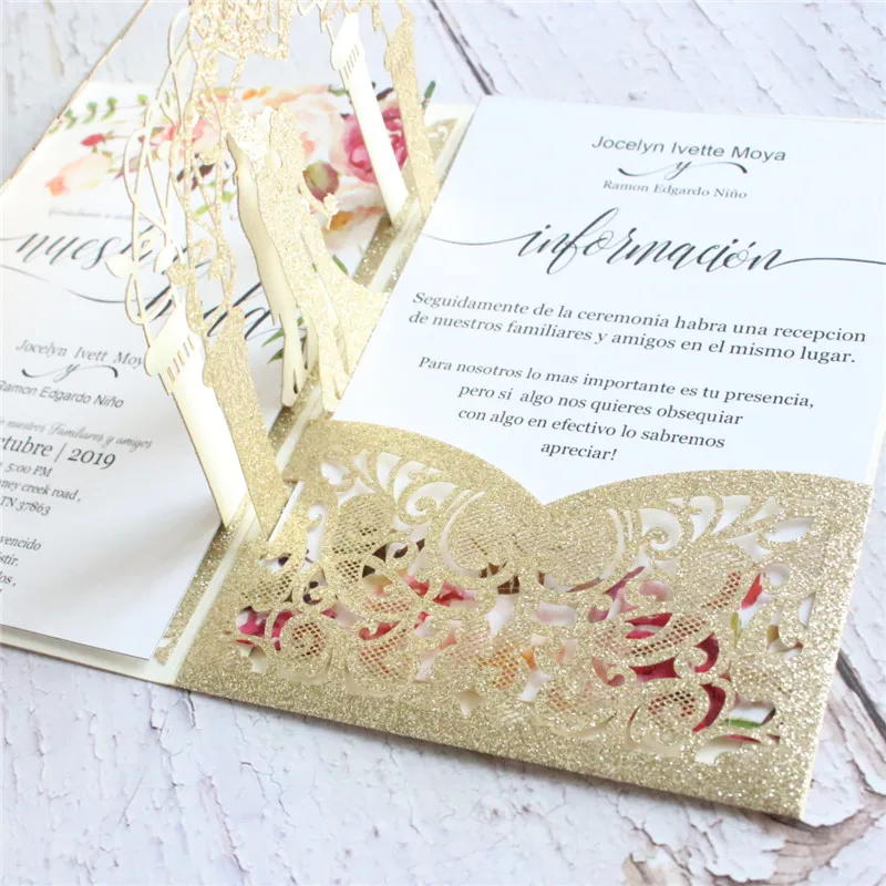 Блестящие золотые стерео приглашения сельские свадебные открытки для душа