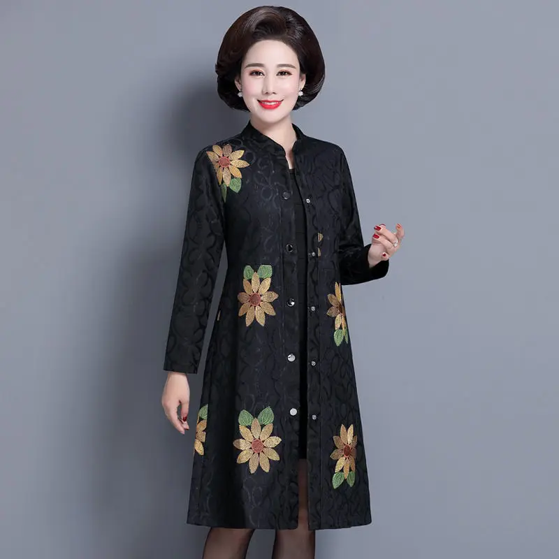 Женский Тренч с цветочной вышивкой тонкий жаккардовый средней длины ветровка