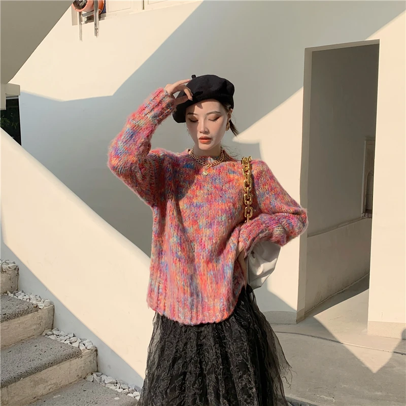 

soft women pink sweaters women rainbow sweaters femme cute sweater