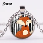 Ожерелье с изображением лисы, Красивая маленькая лисица в лесу, стеклянная Хрустальная подвеска, Женская цепочка на свитер, модные подарки с животными