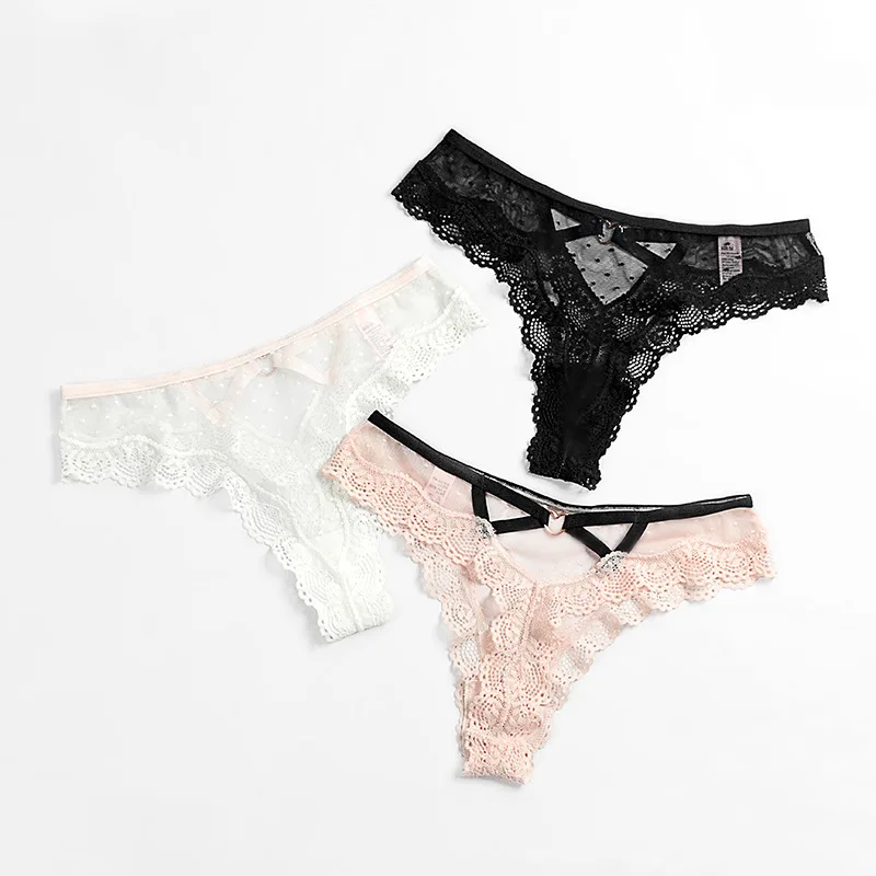 

Women Sexy Lace Panties Hollow Out Thong Transparent Low-waist Underpant Female Seamless G-string Underwear Lingerie Femme 2021