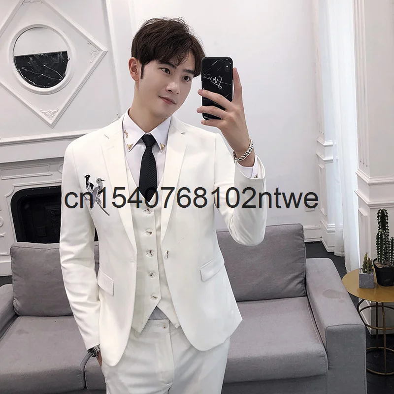 

2021 костюм для мальчиков обеденное платье для жениха приталенный корейский Костюм-тройка с вышивкой