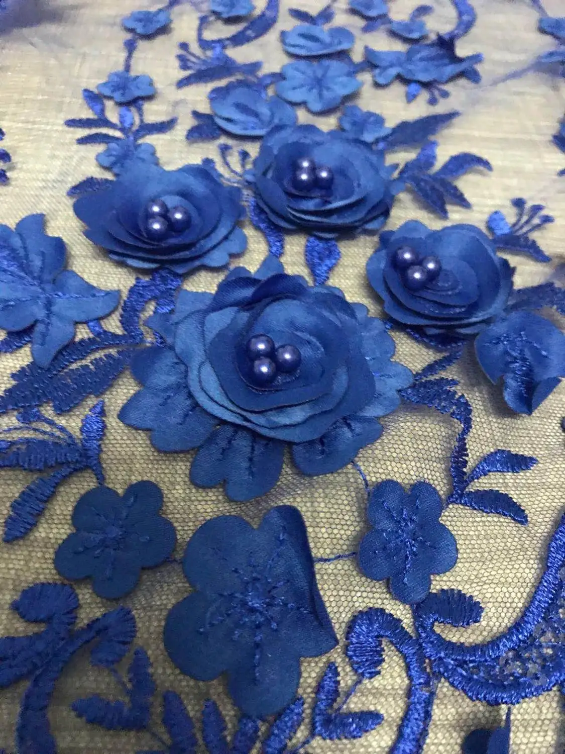 Распродажа красивая темно-синяя сетчатая ткань африканский тюль с бисером