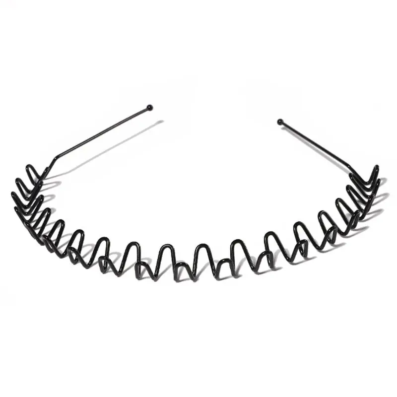 5Pcs Unisex Simple Black Metal Plastic Hair Hoop Spring Wavy Wash Face Headband |