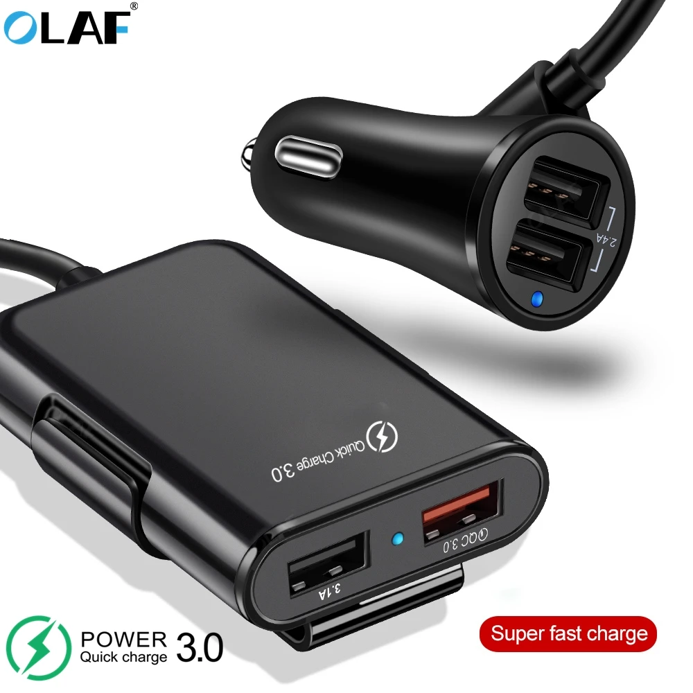 Быстрое Автомобильное зарядное устройство Quick Charge 3,0 4 USB зарядное устройство для телефона с удлинителем 5,6 фута с креплением на заднее сиденье для зарядки автомобиля для iphone samsung