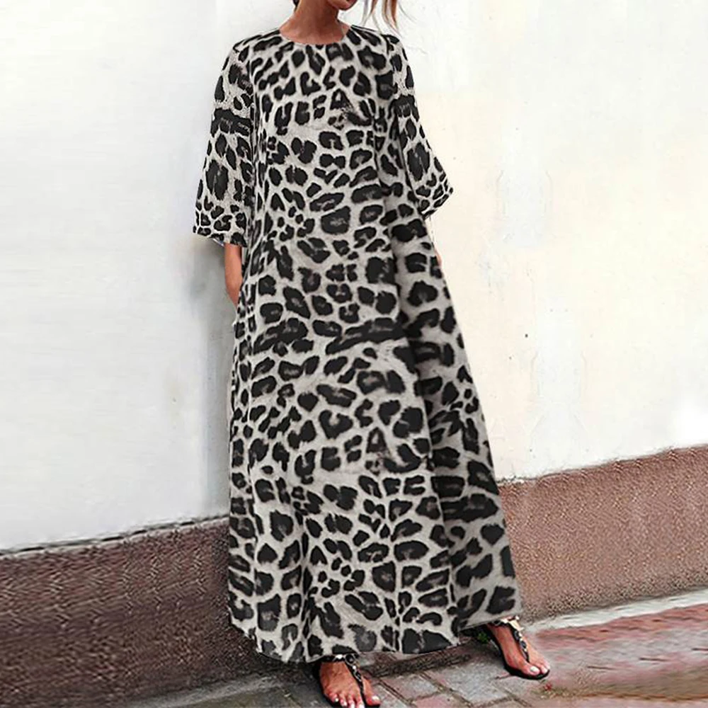 CALOFE 2020 Новое Осеннее модное женское Платье макси с леопардовым принтом