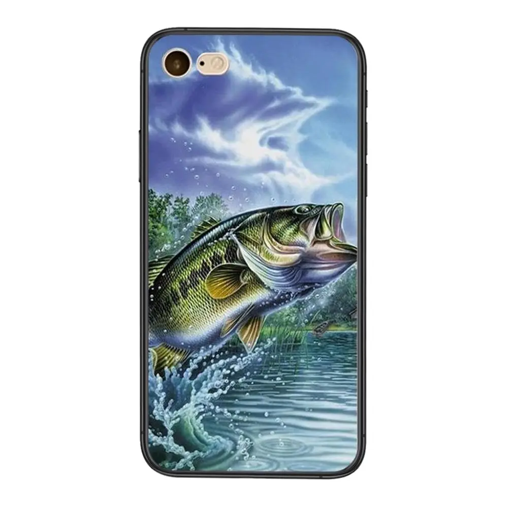 Дешево для iPhone 11 12 Pro Mini 5 5S SE 5C 6 6S 7 8X10 XR XS Plus Max окунь рыбалка Озеро Закат черный Etui
