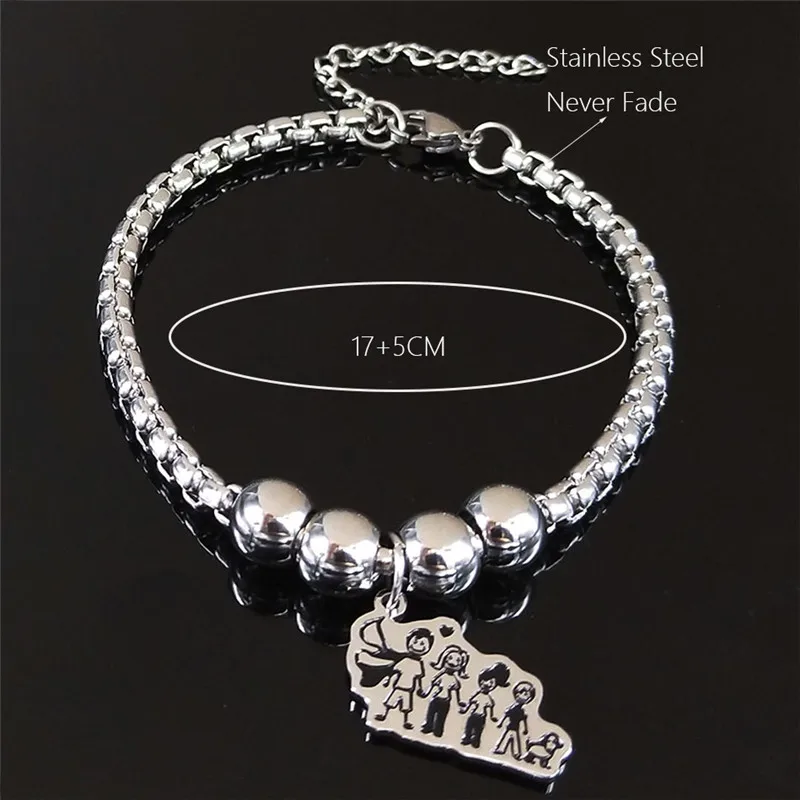 

2021 Fashion Family Stainless Steel Chain Bracelets for Women Silver Color Love Charm Bracelet Jewelry pulseira feminina BXS02