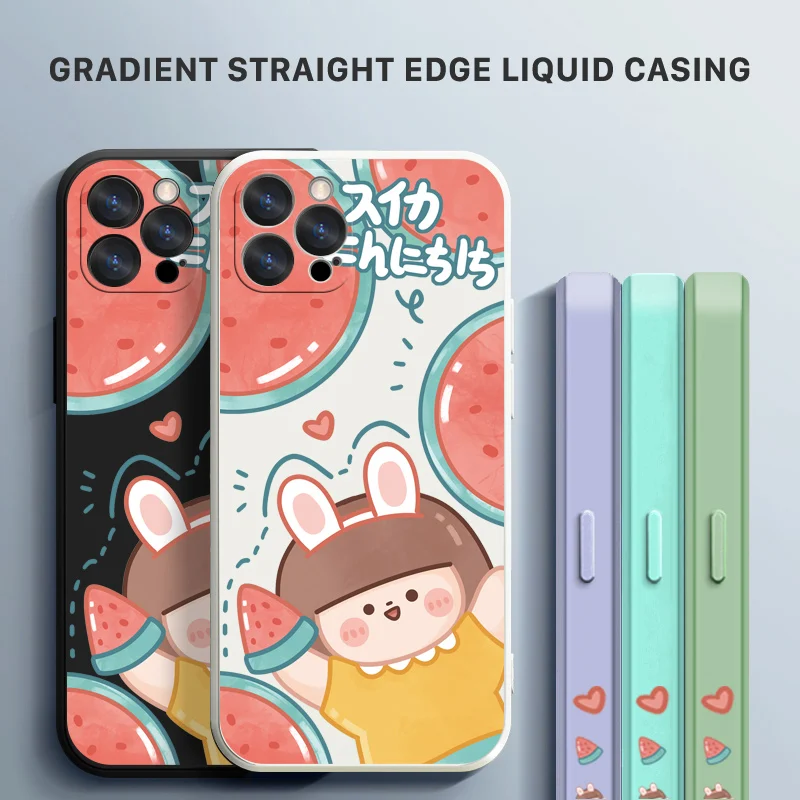

Phone Case For OnePlus 7 8 8T 7T 9 Pro Cartoon Watermelon Cute Girl Creative Design Edge Pattern Silicone Camera Protect Cover