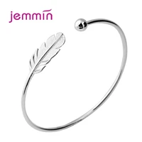 real 925 sterling silver vintage feather open bracelet for women bangle original jewelry gifts new arrivals