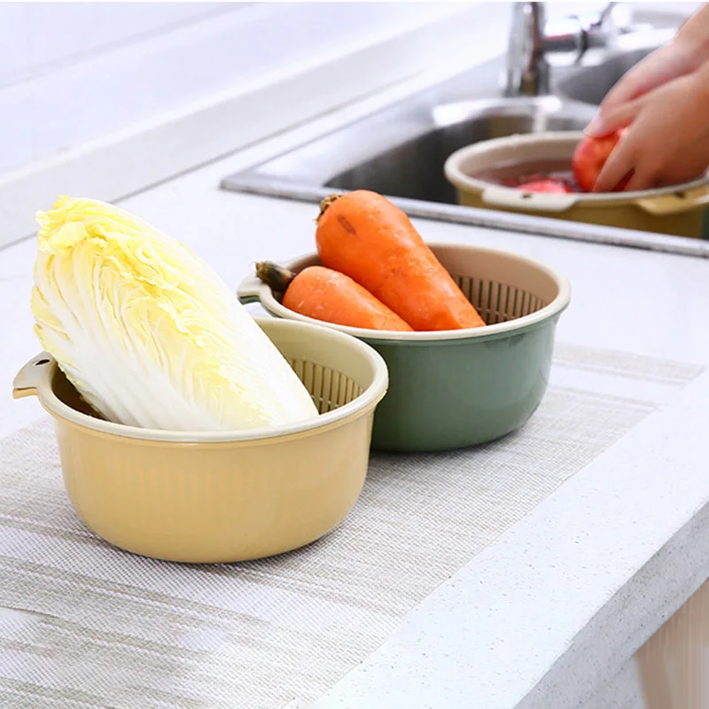 

1PC Large Vegetable Drain Basket Double Layer Silicone Collapsible Drain Rack Fruit Vegetable Dishwashing Filter Kitchen Tool