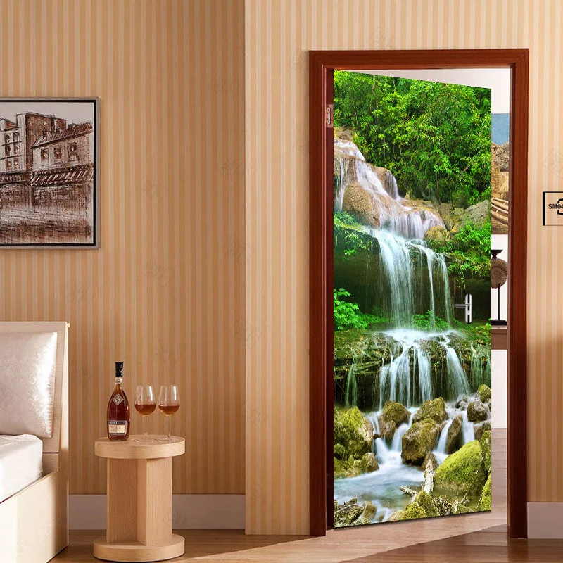 

Mountain Water Waterfall Nature Landscape Wall Painting Living Room Bedroom Door Sticker PVC Self Adhesive Photo Mural Wallpaper