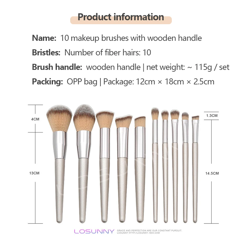 10 штук шампанского золота коническая деревянная ручка набор кистей для макияжа