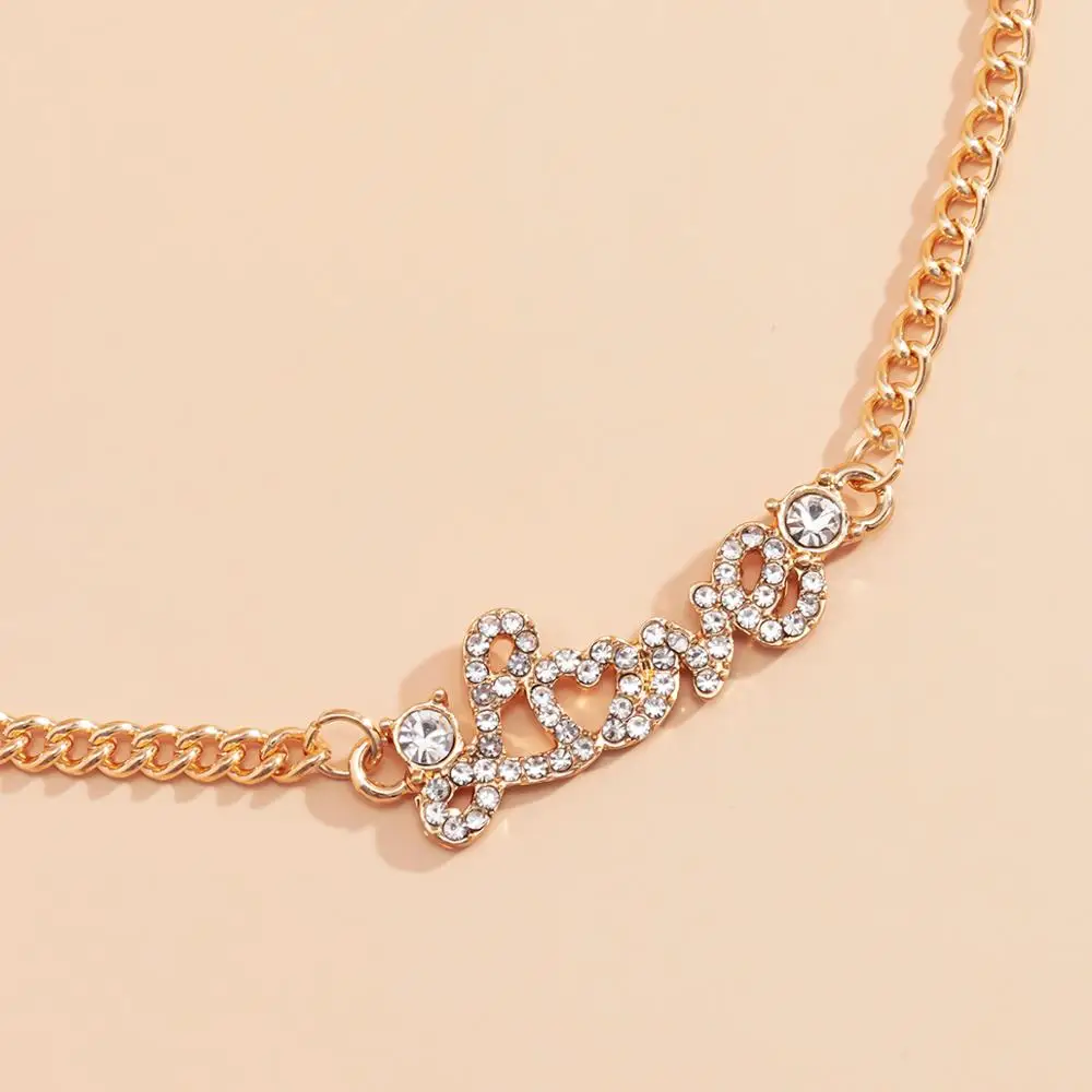 

New fashion Shiny Crystal Letter Choker Necklaces Hip Hop Link Chains Necklace for Women Bling Rhinestone Pendant Choker Jewelry