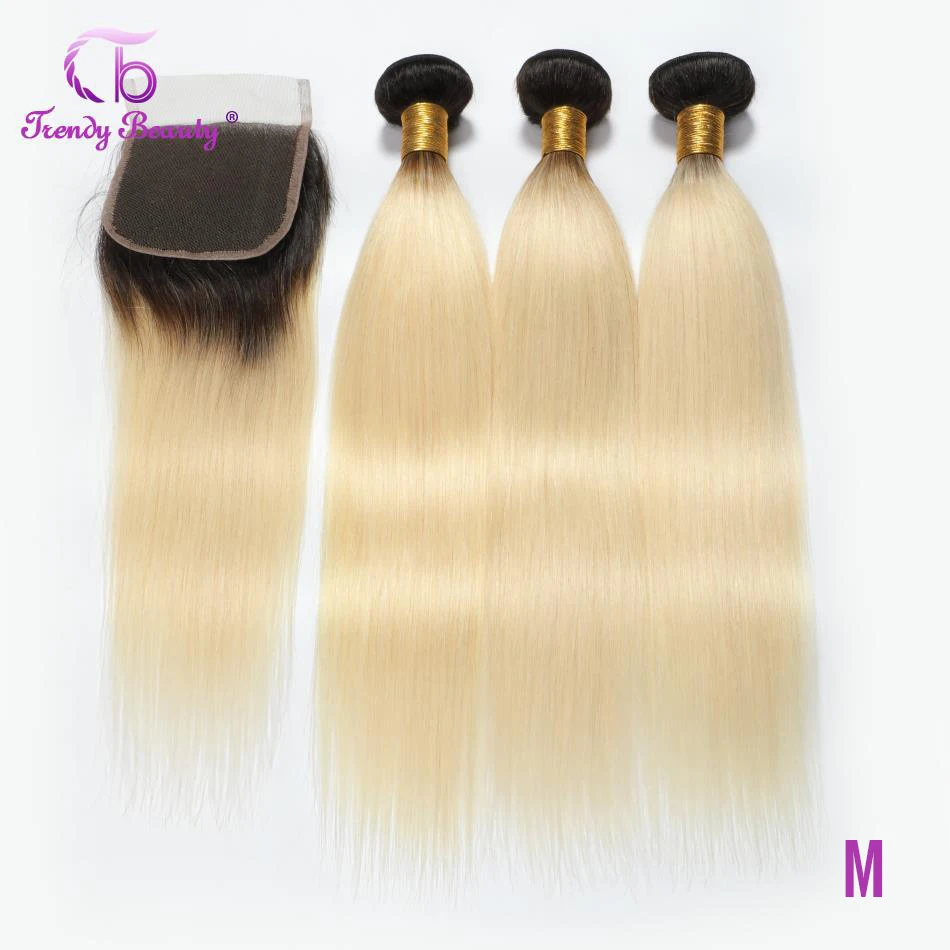 Модные красивые 1B/613 блонд бразильские Прямые Омбре пучки с закрытием Remy