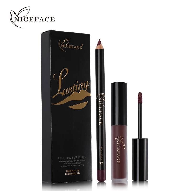 NICEFACE матовая жидкая помада + бархатный карандаш для губ комплект макияжа