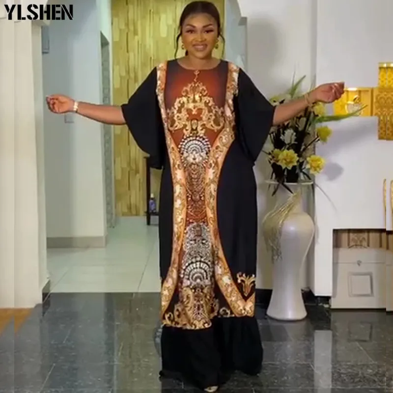 

Черное длинное платье макси, африканские платья для женщин, 2021 летняя африканская одежда, Дашики, с принтом в виде бриллиантов, Африканский ...