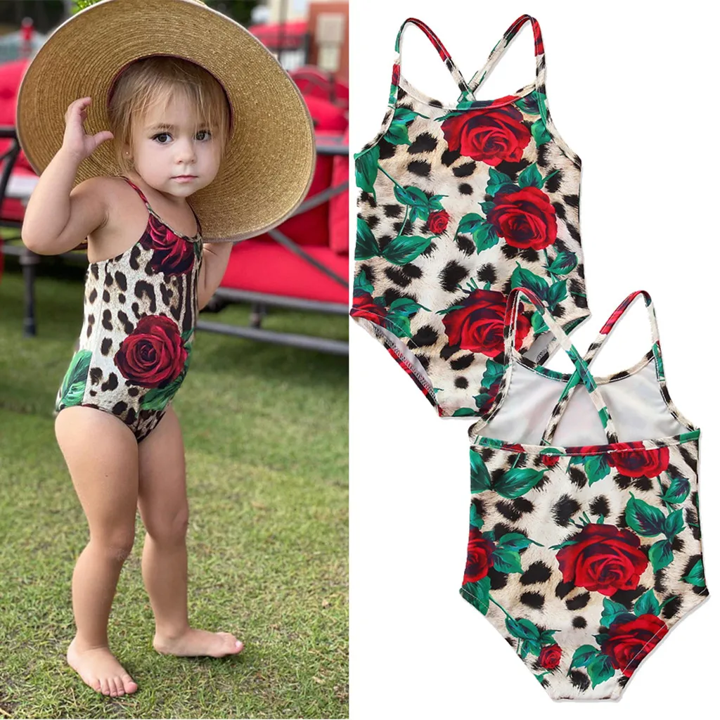 Детский летний цельный купальный костюм с леопардовым принтом и