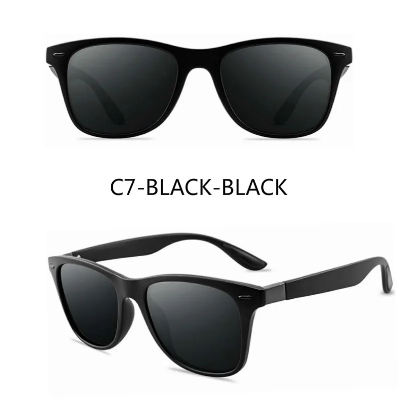 C7-BLACK-BLACK Поляризационные солнцезащитные очки для мужчин и женщин, для вождения, квадратная оправа, солнцезащитные очки, мужские очки, модные очки, зеркальное покрытие, женские очки, UV400 - Цвет линз: C7-BLACK-BLACK