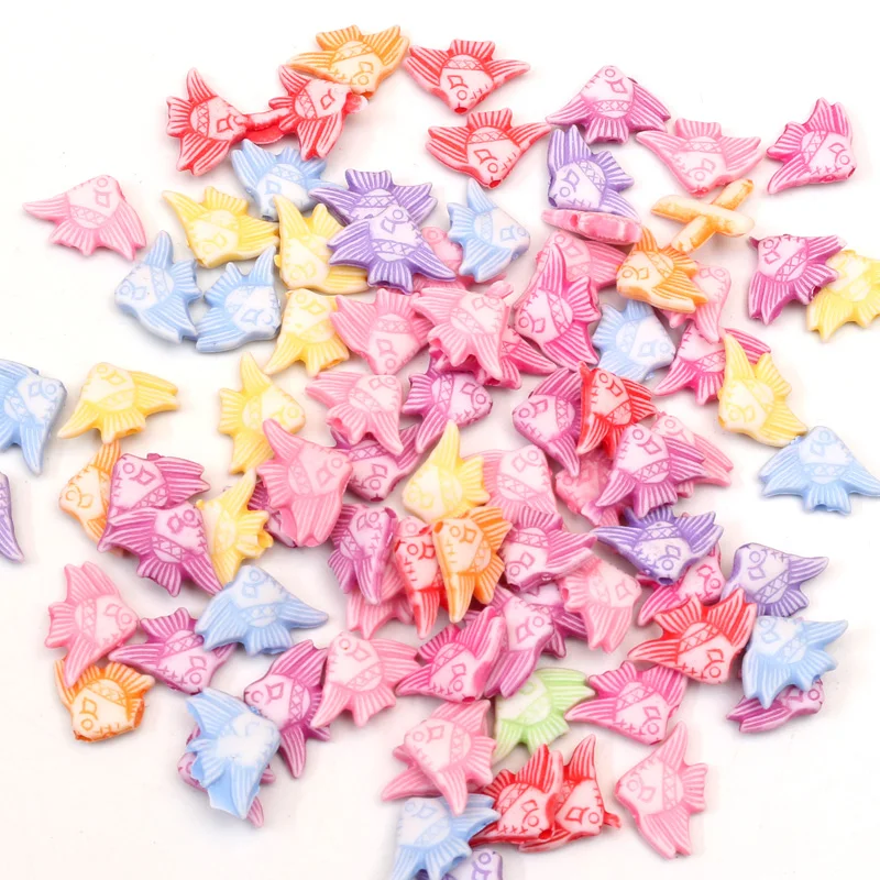 100 шт. разноцветные акриловые бусины в форме рыбы 16x10 мм для ювелирных украшений