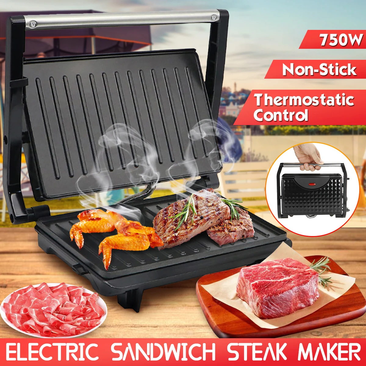 

750W Steak Barbecue Machine BBQ Griddle Electric Hotplate Kitchen Appliances Smokeless Grilled Meat Pan Electric Grill