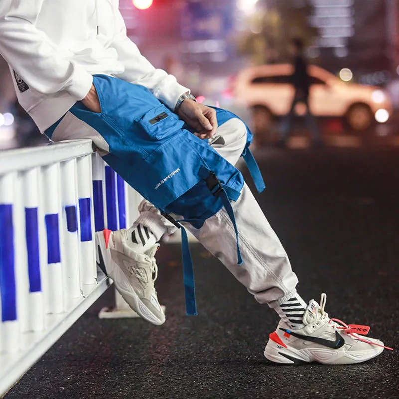 

Loose Pockets Blue Pants Fashion Hip Hop Parkour Pants Patchwork Casual Cargo Pants Sweatpants Trousers Men Work Long Sweat Male