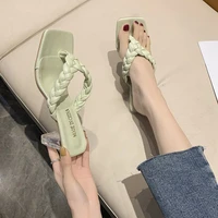 large size high heeled slippers for women 2021 knit summer sandals for women to wear outside sandals