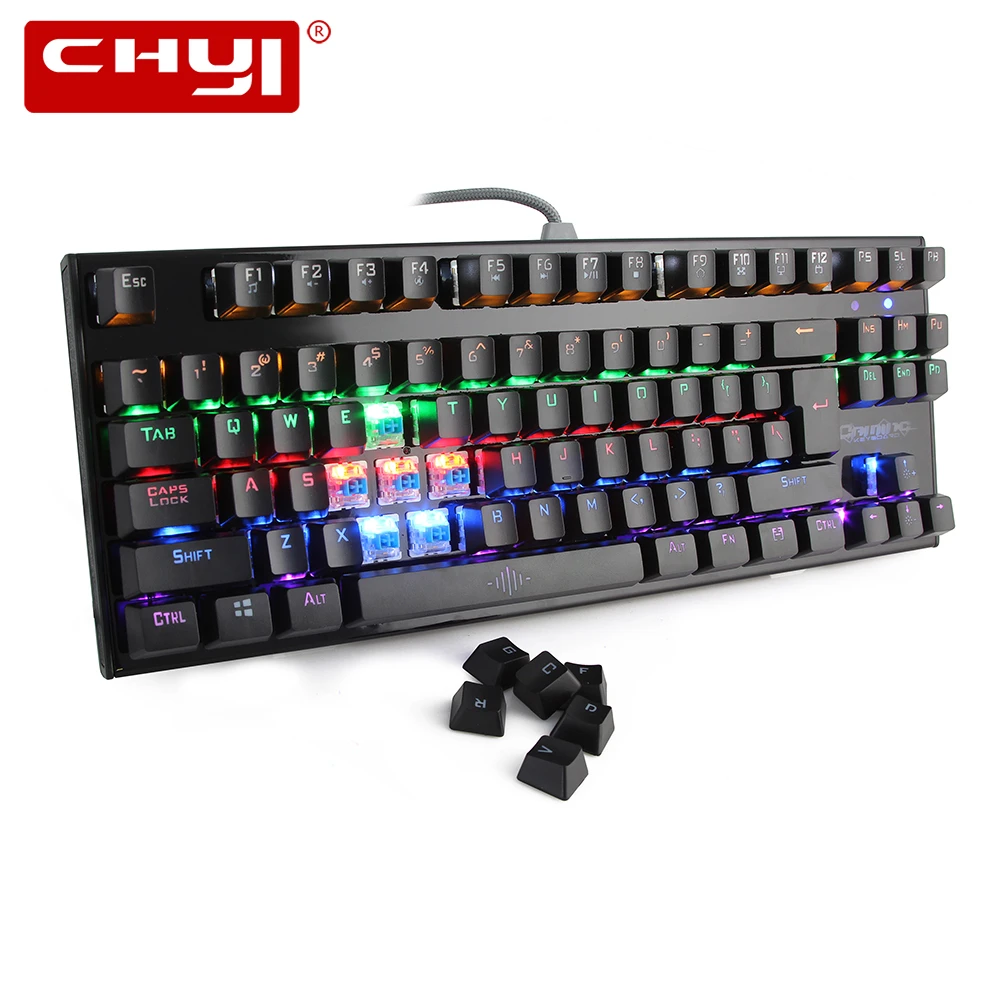 CHYI Проводная Механическая клавиатура USB с подсветкой игровая 87 брелки