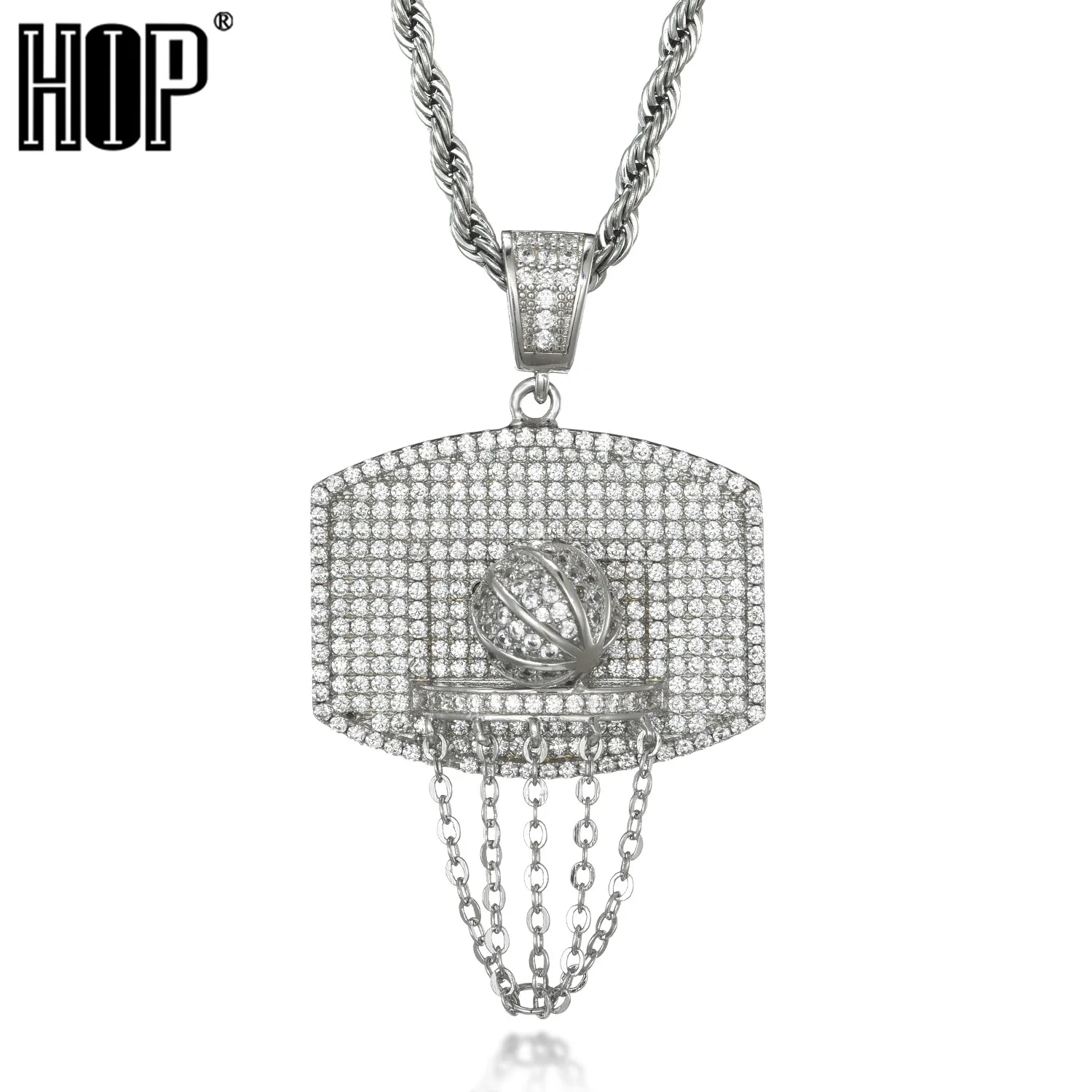 

Basketball Basket Pendants&Necklaces Iced Out Bling AAA+ Cubic Zirconia For Street Basketball Lovers Sport Hip Hop Jewelry