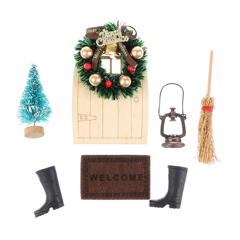 

6pcs/set 1/6 1/12 Dollhouse Miniature Christmas Decor Boots Tree Wreath Pine Santa Claus Carpet Set Model Dollhouse Accessories