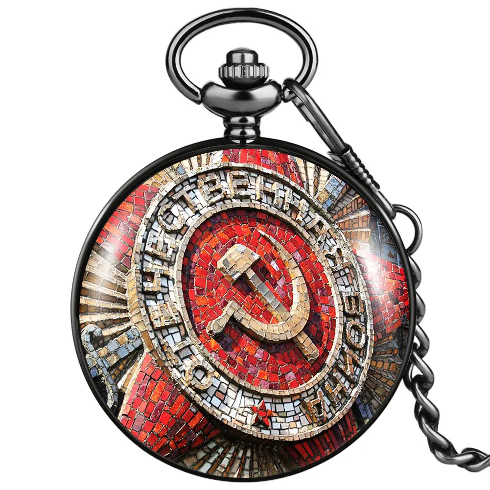 

Communist Party Badge Pattern Quartz Pocket Watch White Arabic Numerals Dial Anniversary Gift For Dad Personalized Pendant Cloc