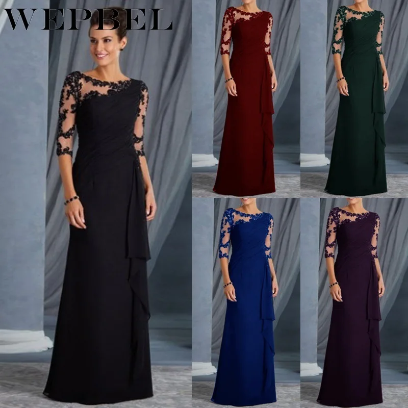 Женское длинное вечернее платье WEPBEL модное кружевное шифоновое с рукавом 3/4 для