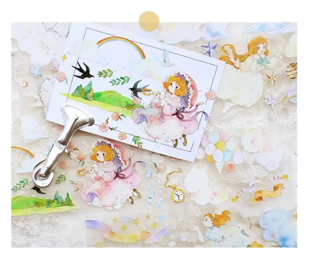 

Fairy Cloudy Girl PET Tapes Bullet Journal Transparent Tape Adhesive Tape DIY Scrapbooking PET Stickers