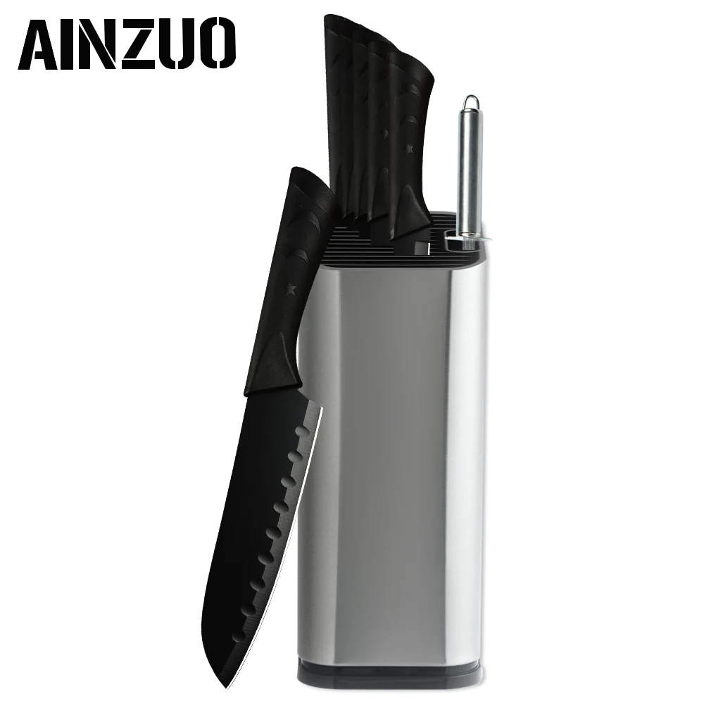AINZUO черный кухонный нож из нержавеющей стали держатель для точилки столовые