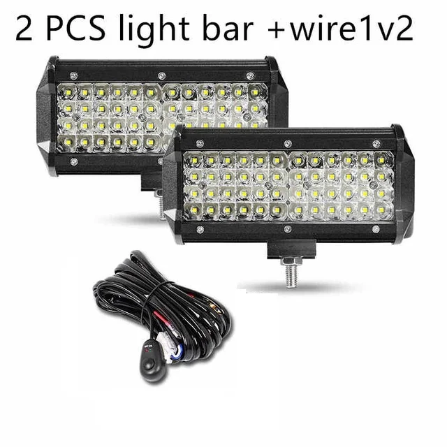2X7inch light wire Led Bar 4 7 12 17 20 дюймов четырехрядный светодиодный светильник, рабочий светильник, точечный светильник, противотуманный головной светильник для внедорожника 4x4 ATV UAZ Car Kamaz 12V 24V - Цвет: 2X7inch light wire