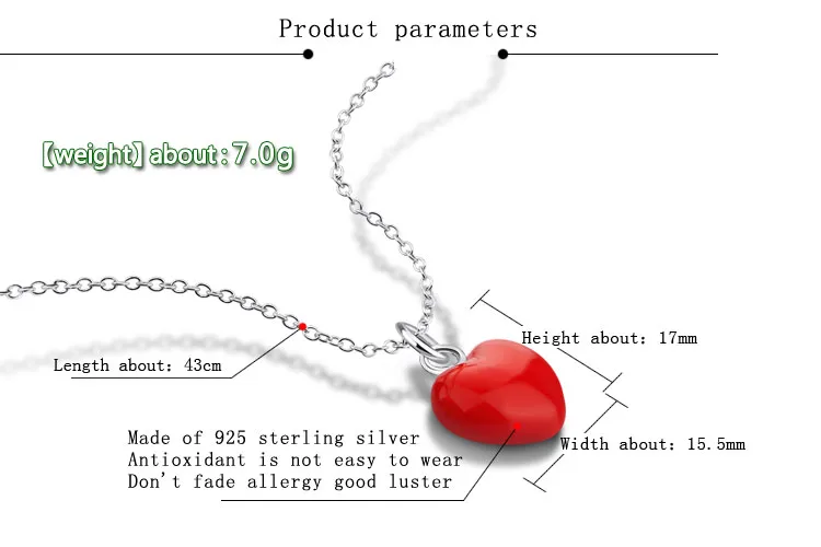 Женское Ожерелье с кулоном в виде красного сердца серебряного цвета|Ожерелья