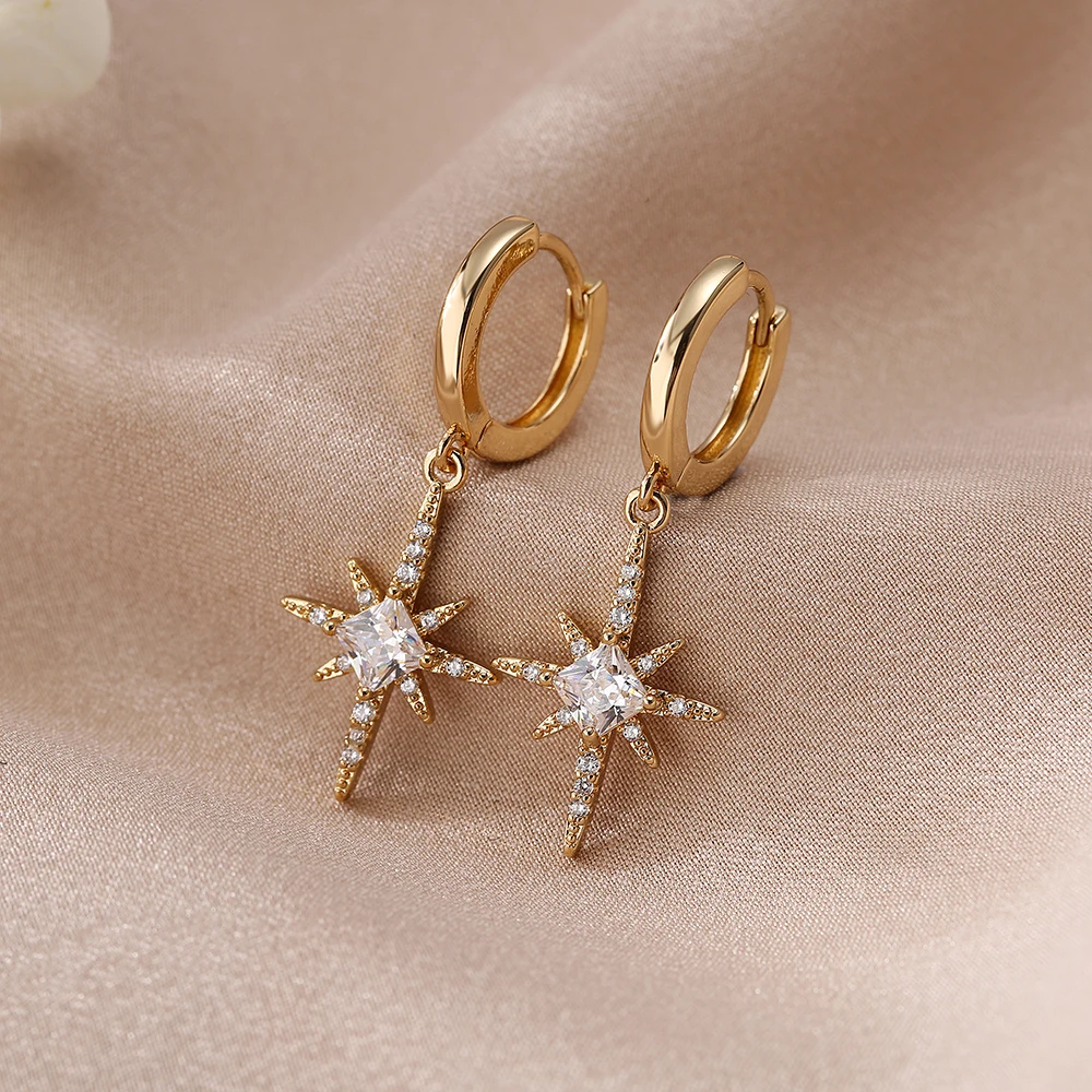 

ASCONA Hot Sell New Zircon Star Small Hoop Earrings For Women Fashion Golden Dangle Drop Earrings Jewelry Gift 2021