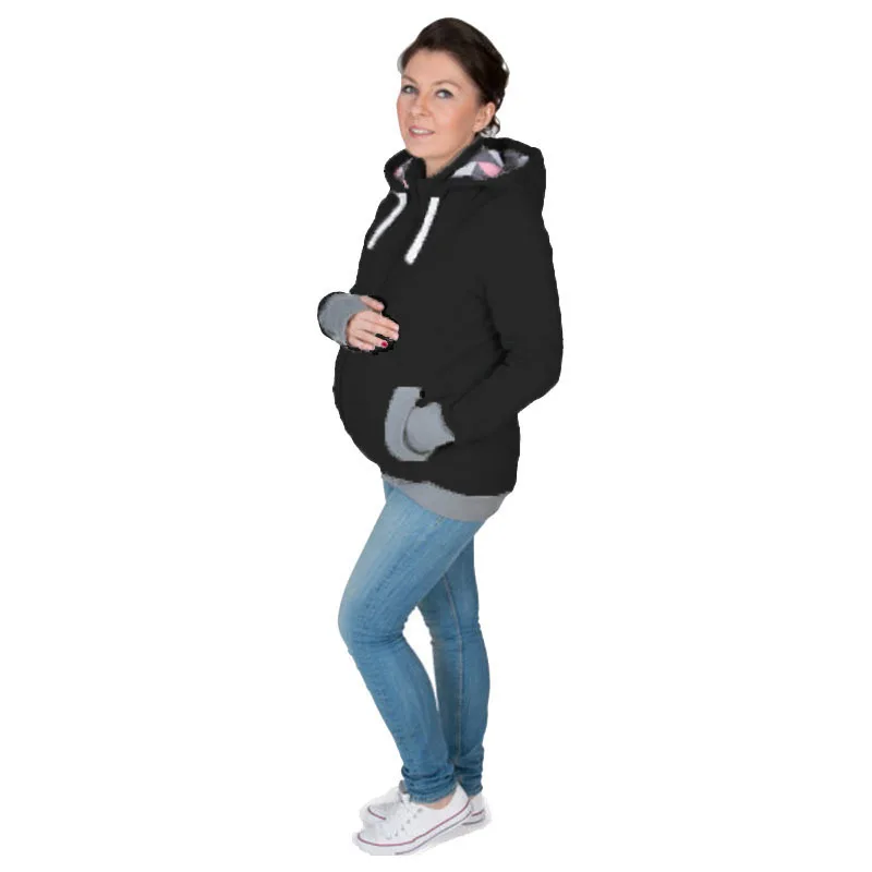 

New Three-in-one Baby Even Hoodie Geometry Pattern Winter Clothes Kangaroo Mom Pregnant Woman Twinset Sweater Hoodies Maternity