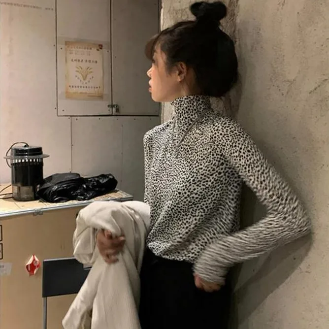 Женская осенне-зимняя футболка с длинным рукавом и высоким воротником - купить по